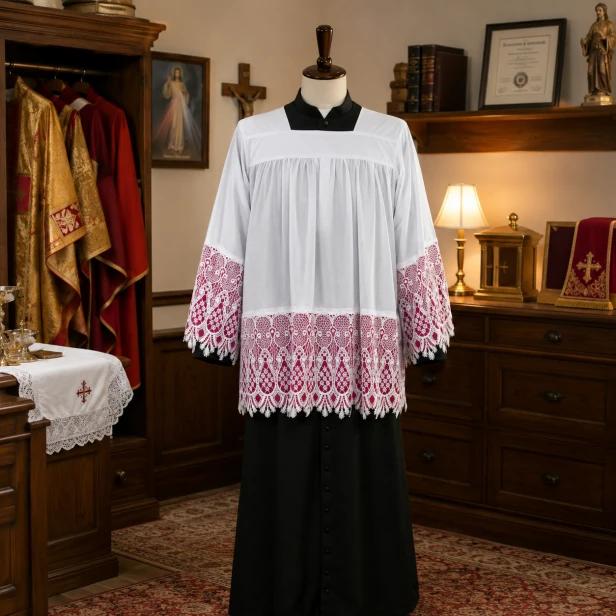 Komża kapłańska z bawełnianą gipiurą i podbitką kanonicką | Szaty Liturgiczne