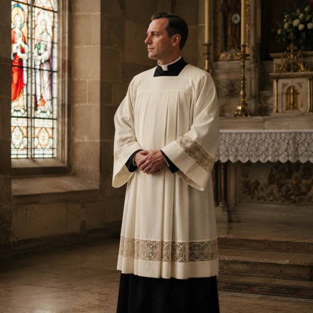Komża kapłańska ecru z bawełnianą wstawką | Szaty Liturgiczne