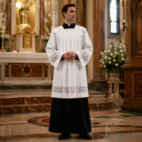 Komża kapłańska ecru z bawełnianą wstawką | Szaty Liturgiczne
