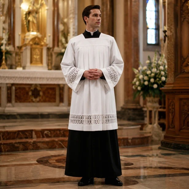 Komża kapłańska ecru z bawełnianą wstawką | Szaty Liturgiczne