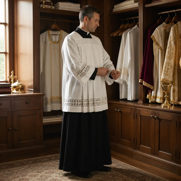 Komża kapłańska ecru z bawełnianą wstawką | Szaty Liturgiczne