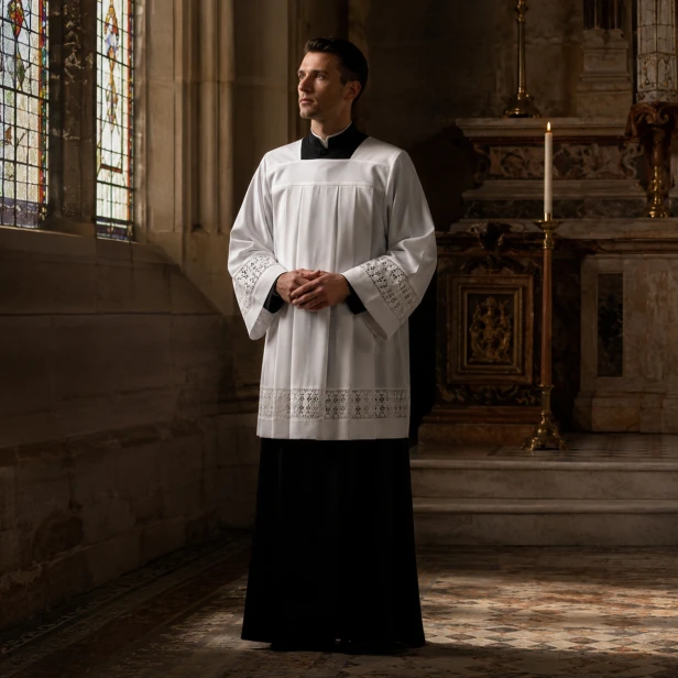 Komża kapłańska ecru z bawełnianą wstawką | Szaty Liturgiczne