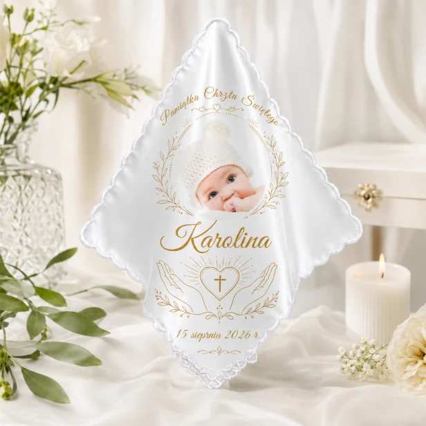 Zestaw do Chrztu ze zdjęciem dziecka – personalizowana świeca i szatka | Serce na dłoni™