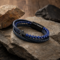 Bransoleta męska z lapis lazuli i hematytowym krzyżem – aranżacja premium