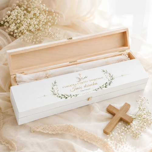 Wnętrze drewnianego pudełka COLUMBA™ na świecę chrzcielną