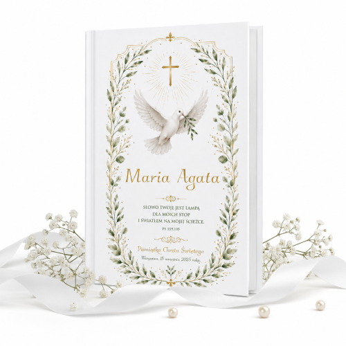 Moja Pierwsza Biblia COLUMBA™ – Pamiątka Chrztu Świętego z gołębicą i personalizacją