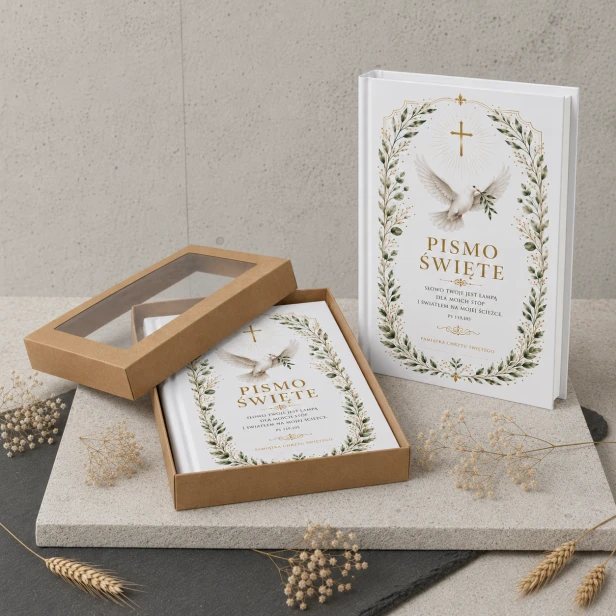 Moja Pierwsza Biblia COLUMBA™ – Pamiątka Chrztu Świętego z gołębicą i personalizacją