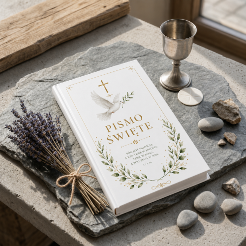 Moja Pierwsza Biblia COLUMBA™ – Pamiątka Chrztu Świętego z gołębicą i personalizacją