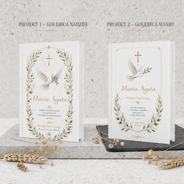 Moja Pierwsza Biblia COLUMBA™ – Pamiątka Chrztu Świętego z gołębicą i personalizacją
