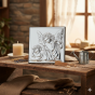Obrazek srebrny Anioł Stróż 16×16 na ciemnym drewnie | SILVER BAPTISM™