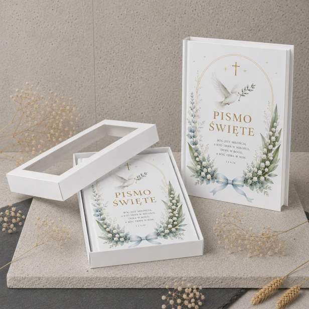 Moja Pierwsza Biblia BAPTISMA™ – personalizowana pamiątka Chrztu Świętego | różowa lub niebieska