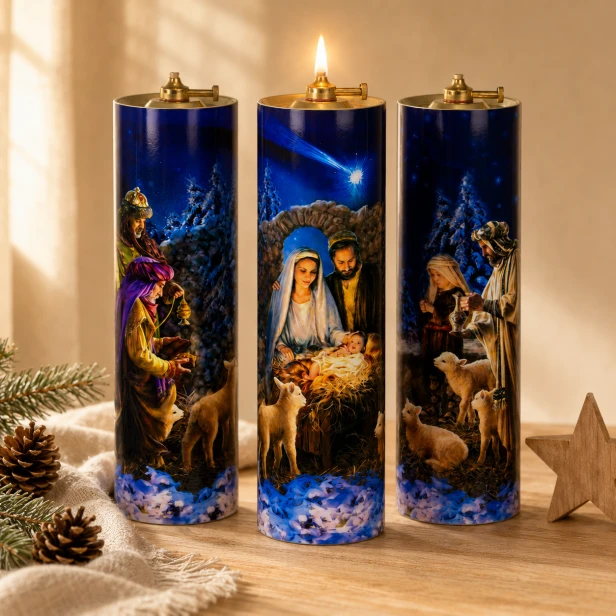 Tryptyk Bożonarodzeniowy - Ø 75mm x 26 cm komplet 3 szt ŚWIECE OLEJOWE