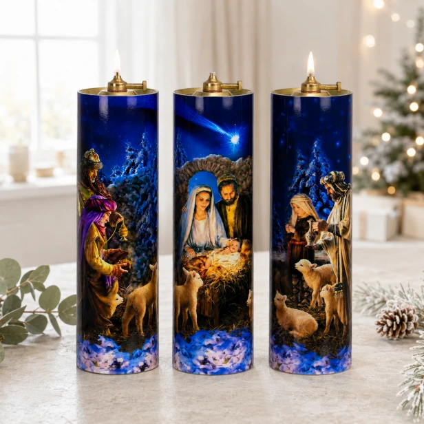 Tryptyk Bożonarodzeniowy - Ø 75mm x 26 cm komplet 3 szt ŚWIECE OLEJOWE