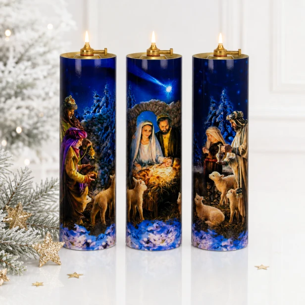 Tryptyk Bożonarodzeniowy - Ø 75mm x 26 cm komplet 3 szt ŚWIECE OLEJOWE
