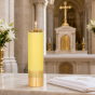 Świeca olejowa liturgiczna żółta ze złotym zdobieniem i wkładem – 22 cm