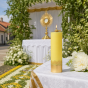 Świeca olejowa liturgiczna żółta ze złotym zdobieniem i wkładem – 22 cm