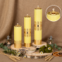 Świeca olejowa liturgiczna żółta ze złotym zdobieniem i wkładem – 40 cm