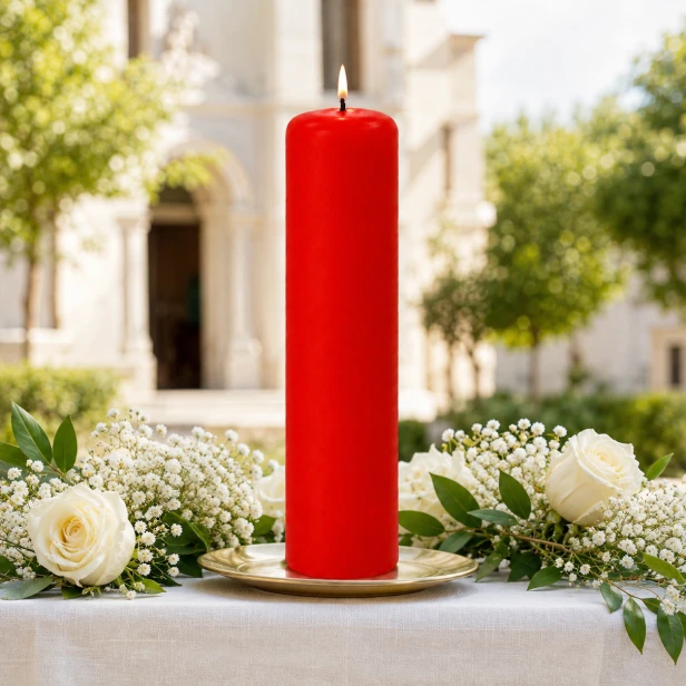 Świeca soborowa gładka czerwona – Ø 7 × 30 cm
