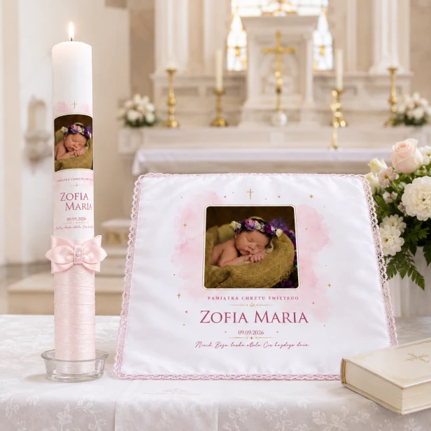 Personalizowana szatka Anielskie Niebo™ Róż ze zdjęciem dziecka – detal nadruku