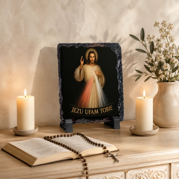 FOTOGRANIT z motywem Jezusa Miłosiernego – Obrazek Religijny na granicie | Linia AUREA STONE™