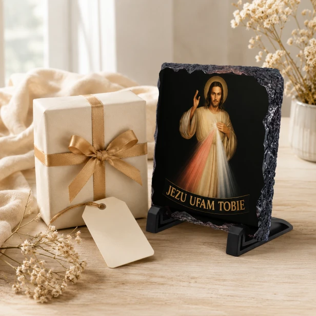 FOTOGRANIT z motywem Jezusa Miłosiernego – Obrazek Religijny na granicie | Linia AUREA STONE™