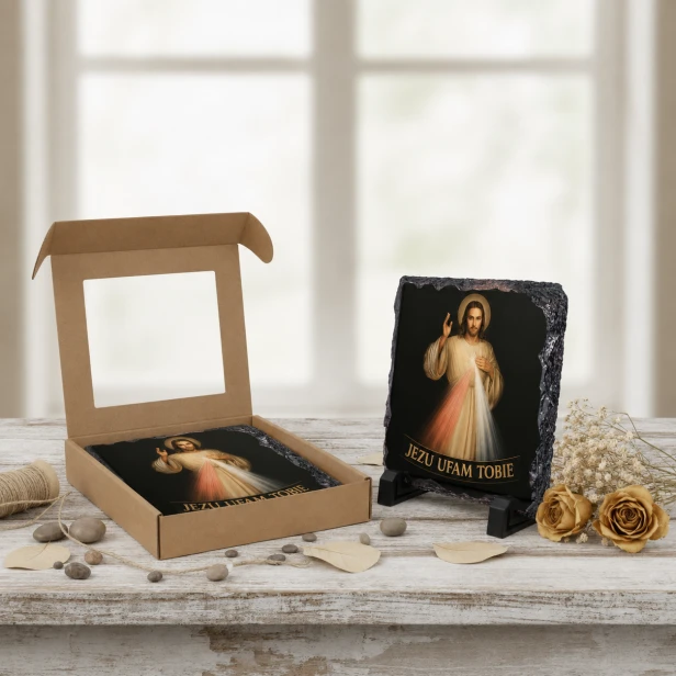 FOTOGRANIT z motywem Jezusa Miłosiernego – Obrazek Religijny na granicie | Linia AUREA STONE™