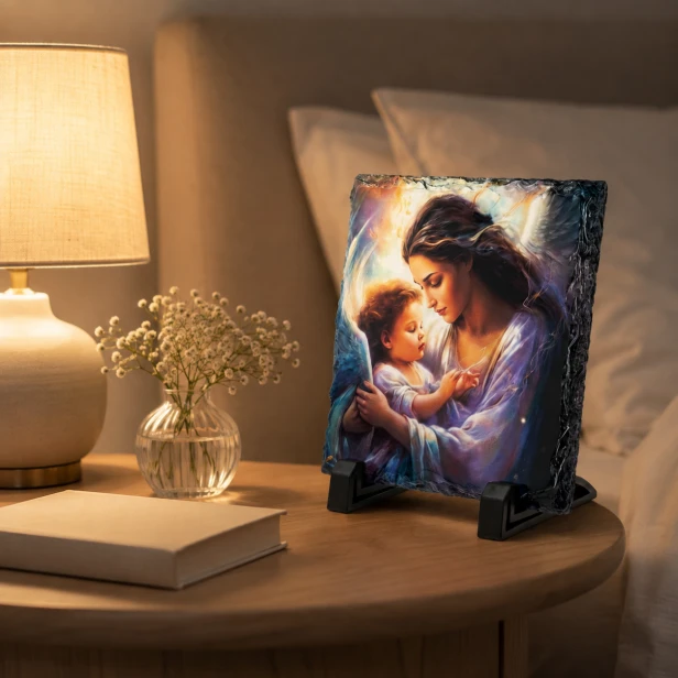 FOTOGRANIT z motywem Anioła Stróża – Obrazek Religijny na granicie | Linia AUREA STONE™