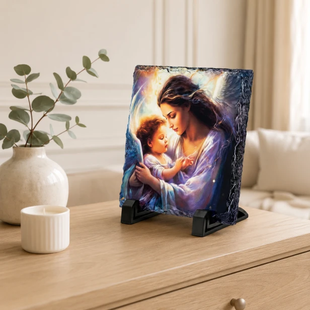 FOTOGRANIT z motywem Anioła Stróża – Obrazek Religijny na granicie | Linia AUREA STONE™