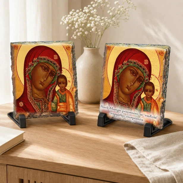 FOTOGRANIT z wizerunkiem Matki Boskiej Kazańskiej – Obrazek Religijny na granicie | Linia AUREA STONE™