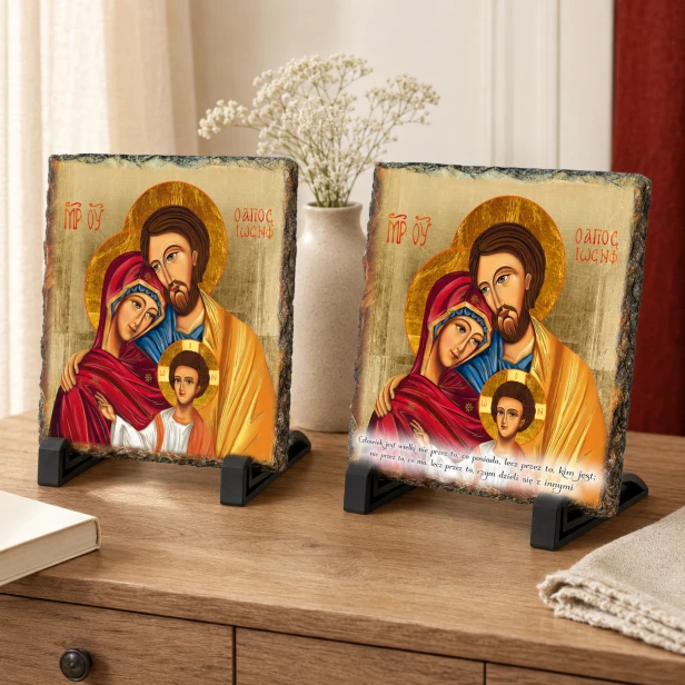 FOTOGRANIT z motywem Rodziny Świętej Bizantyjskiej – Obrazek Religijny na granicie | Linia AUREA STONE™