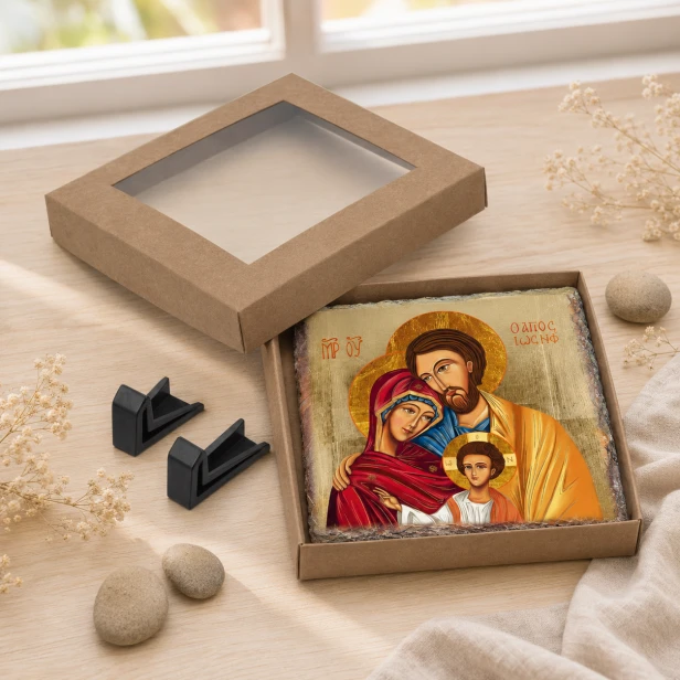 FOTOGRANIT z motywem Rodziny Świętej Bizantyjskiej – Obrazek Religijny na granicie | Linia AUREA STONE™