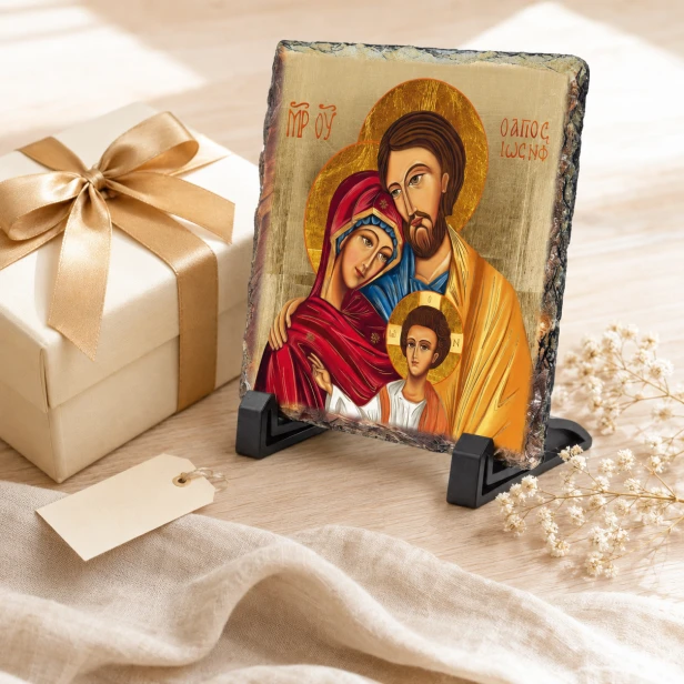 FOTOGRANIT z motywem Rodziny Świętej Bizantyjskiej – Obrazek Religijny na granicie | Linia AUREA STONE™