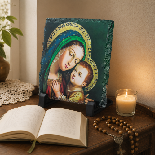 FOTOGRANIT z wizerunkiem Matki Boskiej Dobrej Rady – Obrazek Religijny na granicie | Linia AUREA STONE™