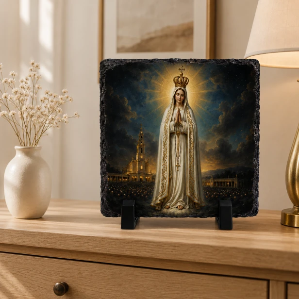 FOTOGRANIT z wizerunkiem Matki Boskiej Fatimskiej – obrazek religijny na granicie | Linia AUREA STONE™