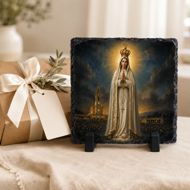 FOTOGRANIT z wizerunkiem Matki Boskiej Fatimskiej – obrazek religijny na granicie | Linia AUREA STONE™