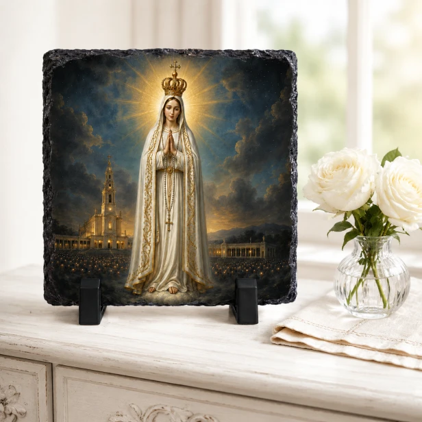 FOTOGRANIT z wizerunkiem Matki Boskiej Fatimskiej – obrazek religijny na granicie | Linia AUREA STONE™