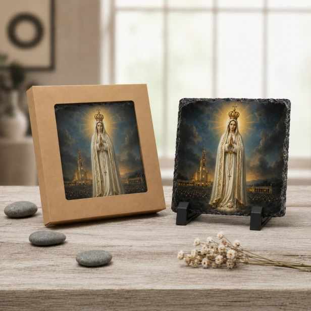 FOTOGRANIT z wizerunkiem Matki Boskiej Fatimskiej – obrazek religijny na granicie | Linia AUREA STONE™