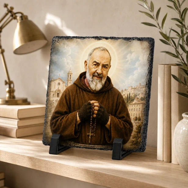 FOTOGRANIT z wizerunkiem Ojca Pio – obrazek religijny na granicie | Linia AUREA STONE™