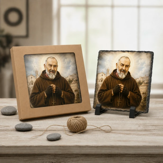 FOTOGRANIT z wizerunkiem Ojca Pio – obrazek religijny na granicie | Linia AUREA STONE™