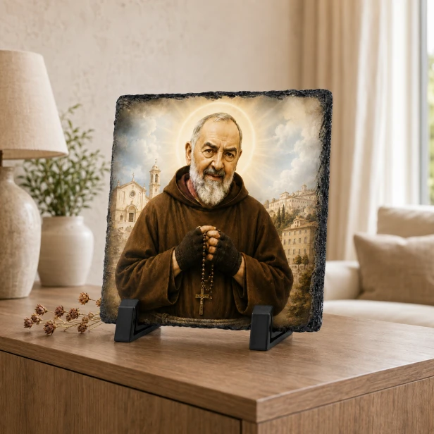 FOTOGRANIT z wizerunkiem Ojca Pio – obrazek religijny na granicie | Linia AUREA STONE™