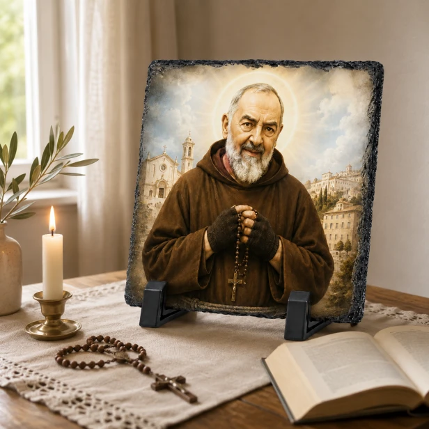 FOTOGRANIT z wizerunkiem Ojca Pio – obrazek religijny na granicie | Linia AUREA STONE™