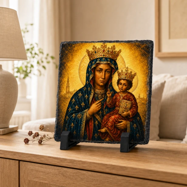 FOTOGRANIT Matka Boska Częstochowska Królowa Polski – obrazek religijny na granicie | Linia AUREA STONE™
