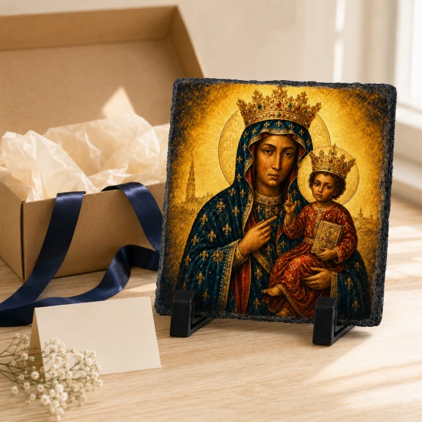 FOTOGRANIT Matka Boska Częstochowska Królowa Polski – obrazek religijny na granicie | Linia AUREA STONE™