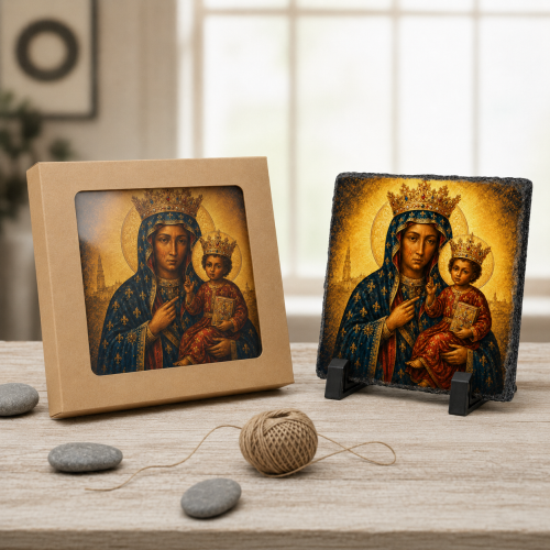 FOTOGRANIT Matka Boska Częstochowska Królowa Polski – obrazek religijny na granicie | Linia AUREA STONE™