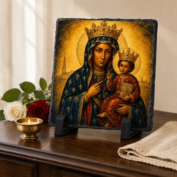 FOTOGRANIT Matka Boska Częstochowska Królowa Polski – obrazek religijny na granicie | Linia AUREA STONE™