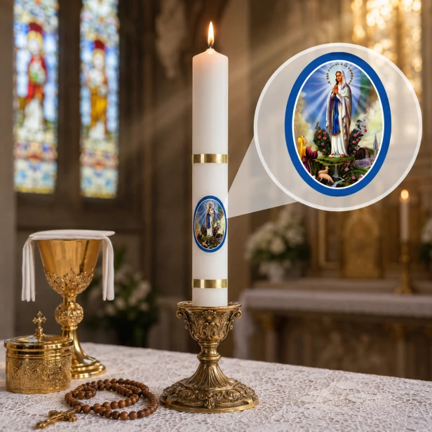 Świeca gromniczna Matka Boska z Lourdes – Ø 30 mm, wysokość 30 cm