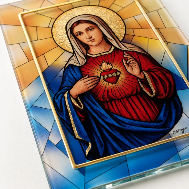 Niepokalane Serce Maryi – obraz na szkle z efektem witrażu 3D [różne rozmiary]