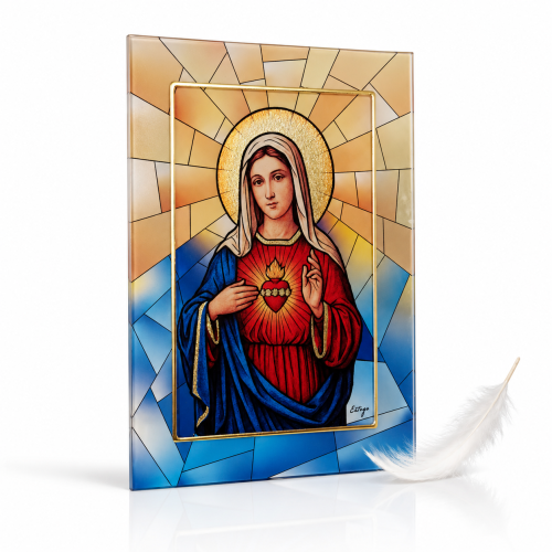 Niepokalane Serce Maryi – obraz na szkle z efektem witrażu 3D [różne rozmiary]