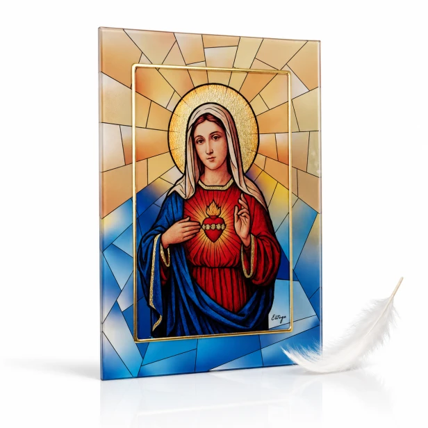 Niepokalane Serce Maryi – obraz na szkle z efektem witrażu 3D [różne rozmiary]