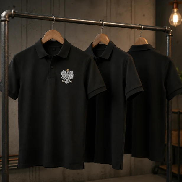 Czarne koszulki polo patriotyczne z Orłem Królewskim – kolekcja SacrumStyle™